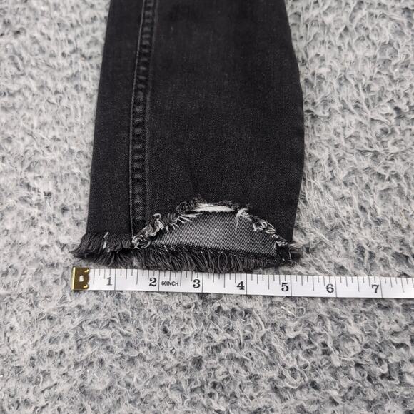 Free People Jeans Women 27 Black Mid Rise Slim Raw Hem Stretch Denim Distressed - Picture 9 of 10